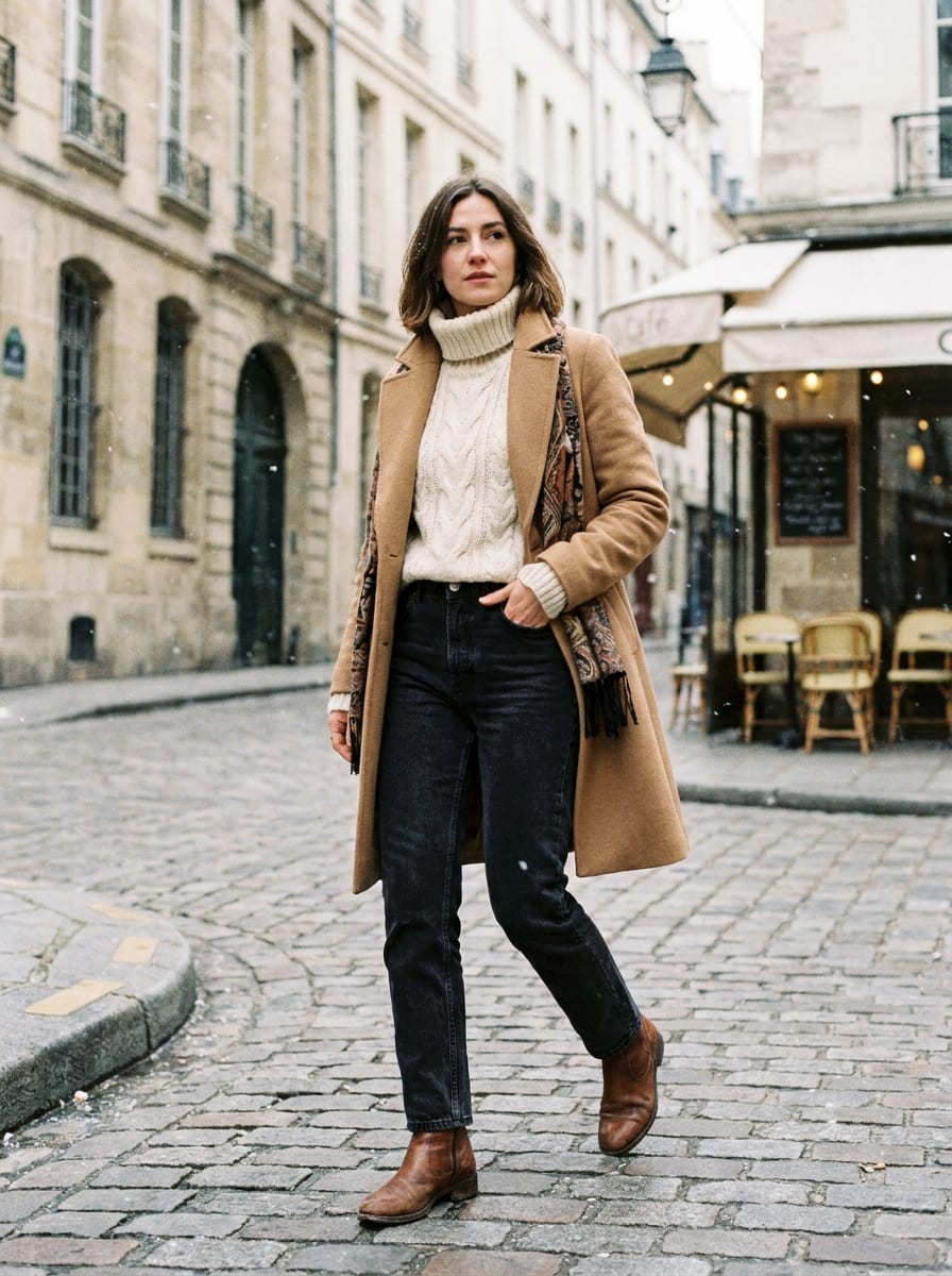 Winterlicher Jeans-Look mit Rollkragen - Winter Outfit Damen 2026